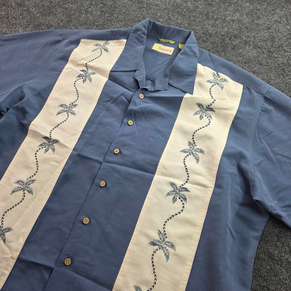 Cubavera Camp Shirt Palm Tree Embroidered Tropical Blue 2XLT Mens